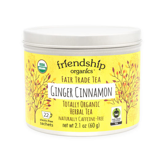 Friendship Organics Ginger Cinnamon Tea Bags Organic Herbal and Fair Trade 22 Count
