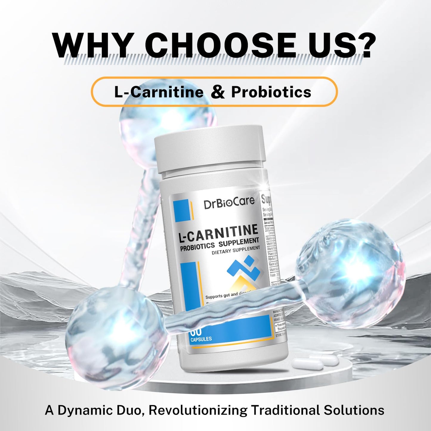 DrBioCare L-Carnitine Probiotics Supplement, Contains L-Carnitine, Probiotics, Green Coffee Powder, Yerha Mate Extract, Garcinia Cambogia Extract, Vitamin B Complex, Vitamin A, Vitamin C 60 Capsules