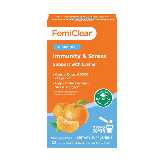 FemiClear HerpEase with L-Lysine 3000mg Dietary Supplement Drink Mix with Zinc 11mg Vitamins A and C 900mg Sensoril Ashwaganda 250mg Stevia Extract 60mg