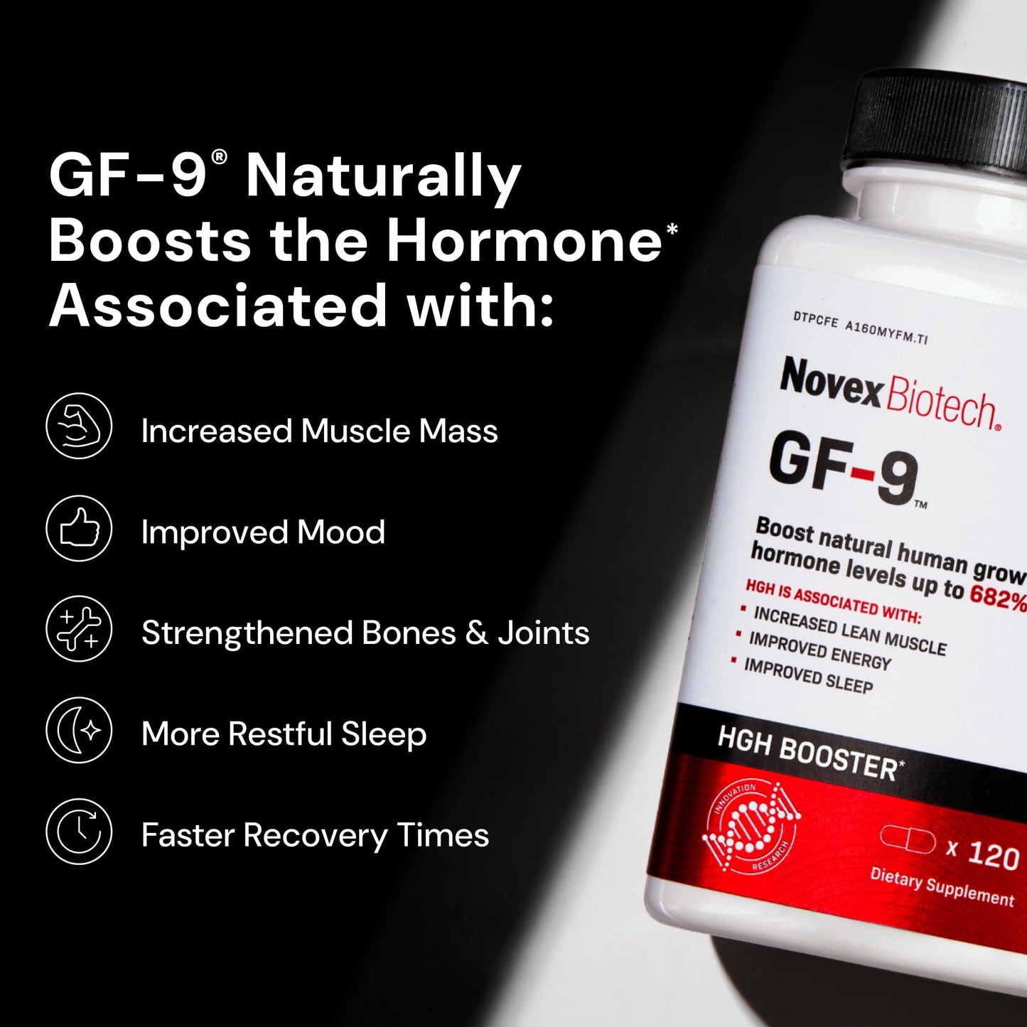 Novex Biotech GF-9 - HGH Boosting Supplement for Men - Workout Complex for Men - Support Energy, Endurance, Sleep, 120 Ct (30-Day Supply)