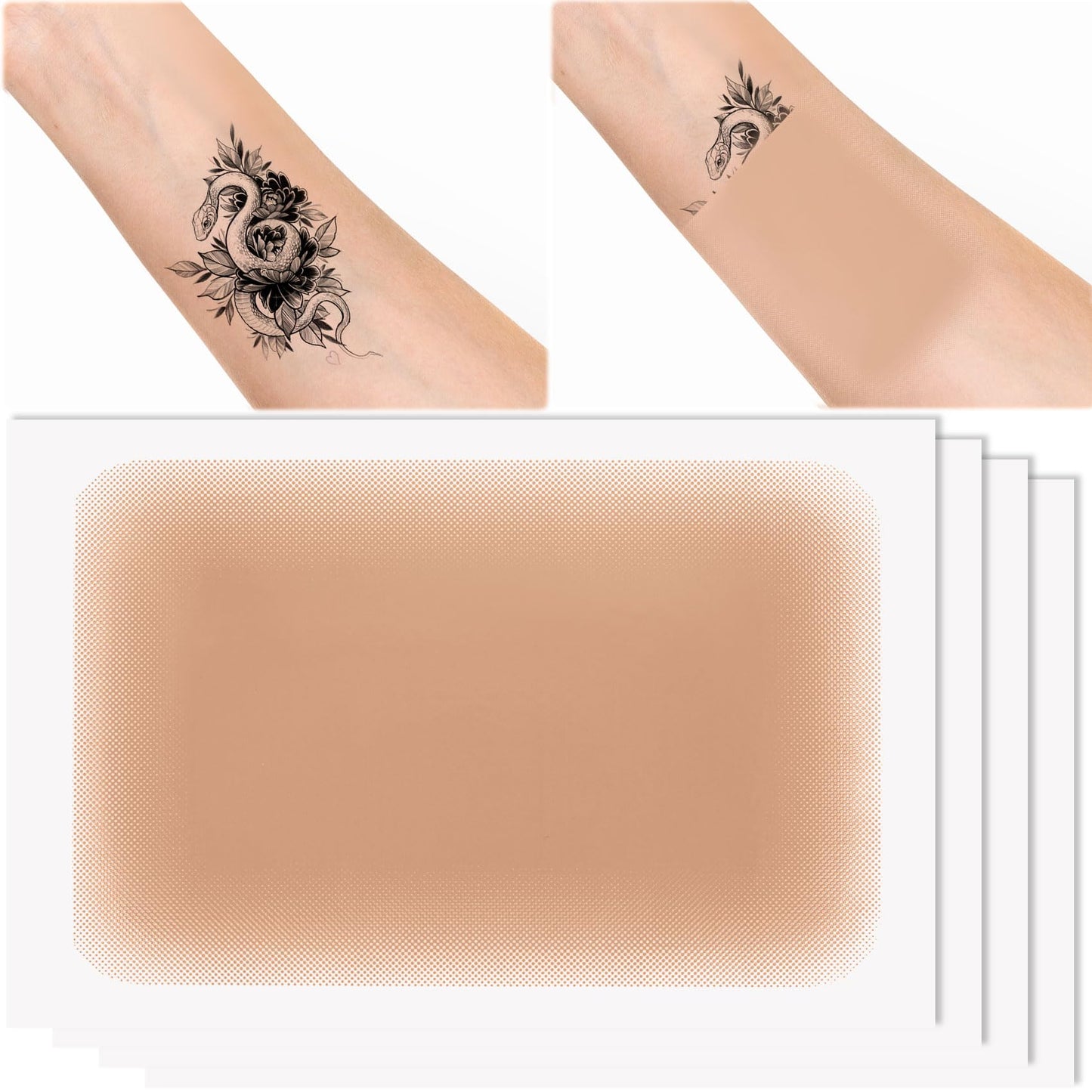JYvivid 4 Pcs Tattoo Cover Up Patch, Ultra Thin Skin Cover Up Pad, Waterproof Breathable Scar Patch, Invisible Sweatproof Concealer Makeup Sticker for Tattoo, Dark Spots, Scar, Birthmarks (Dark Skin)