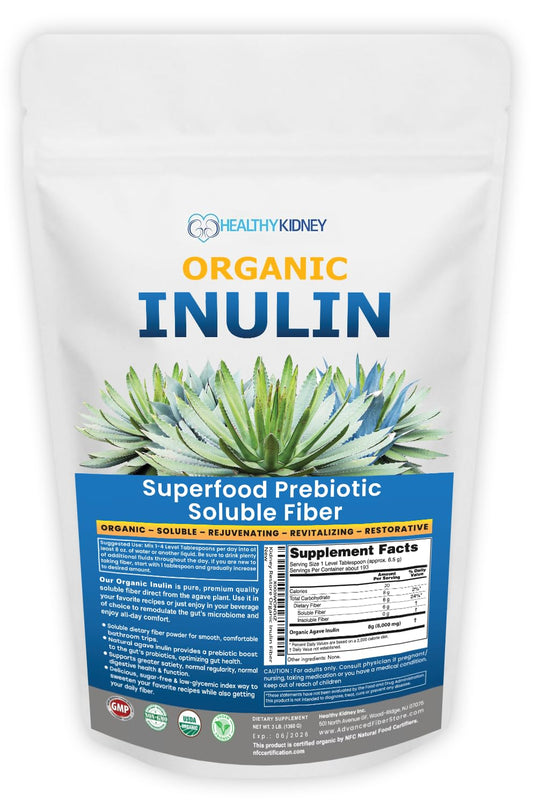Kidney Restore Organic Inulin Powder (48oz/3 lbs) Gentle Agave Prebiotic Soluble Fiber Supplement for Digestive Support, Gut Health, Vegan Baking, Smoothies & Drinks