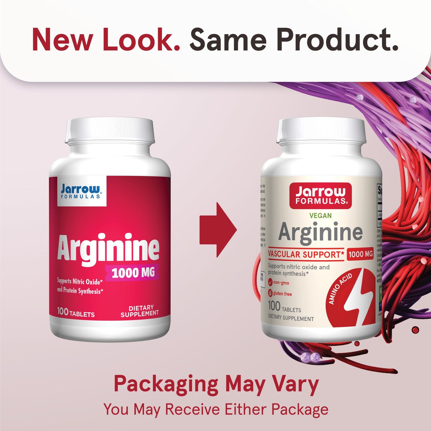 Jarrow Formulas Arginine 1000 mg, Dietary Supplement, Supports Nitric Oxide Production, Supports Protein Synthesis, 100 Tablets, Up to 100 Day Supply