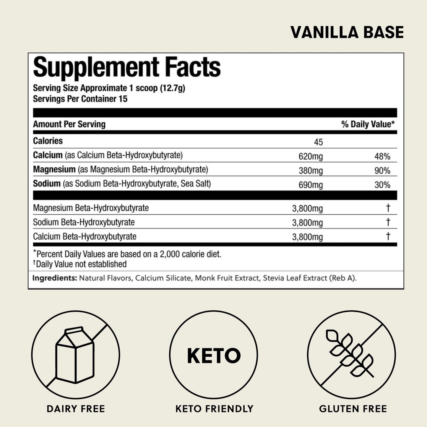 Perfect Keto Exogenous Ketones Powder, BHB Salts Supplement for Ketosis & Fasting, Plus Electrolytes for Hydration, Caffeine Free Energy, Keto Diet, Focus & Workout Support, Vanilla, 6.7 oz