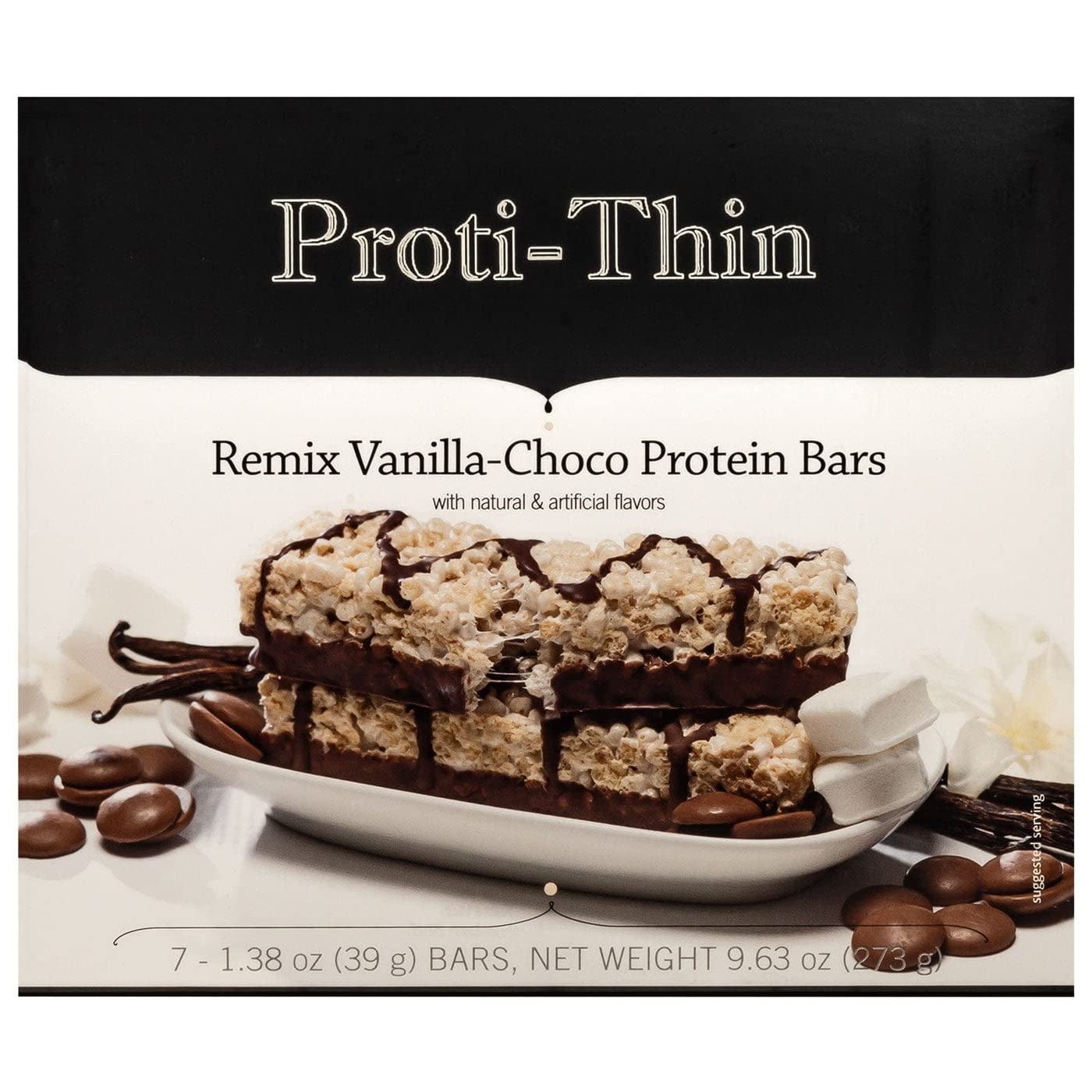 Proti-Thin Vanilla Chocolate Protein Bars, 15g Protein, Low Calorie, Very Low Carb (VLC), Low Fat, High Fiber Snack Bar, KETO Diet Friendly, Ideal Protein Compatible, No Gluten Ingredients, 7/Box