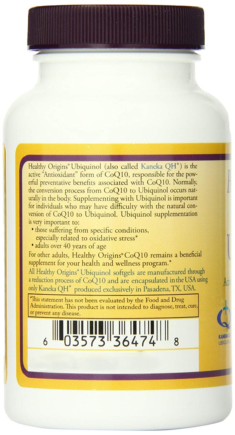 Healthy Origins Ubiquinol 200 mg (Kaneka QH, Non-GMO, Gluten Free, Heart Support, Energy Support), 60 Softgels