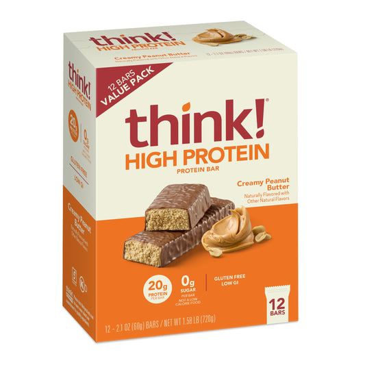 think Protein Bars High Protein Snacks Gluten Free Kosher Friendly Creamy Peanut Butter Nutrition Bars 21 Oz per Bar 12 Count Packaging May Vary