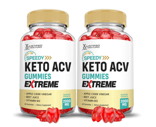 (2 Pack) Speedy Keto ACV Gummies Extreme 2000MG Speedy Keto Gummies Advanced Formula Apple Cider Vinegar with Pomegranate Beet Juice Powder B12 Vegan Non GMO 60 Gummys
