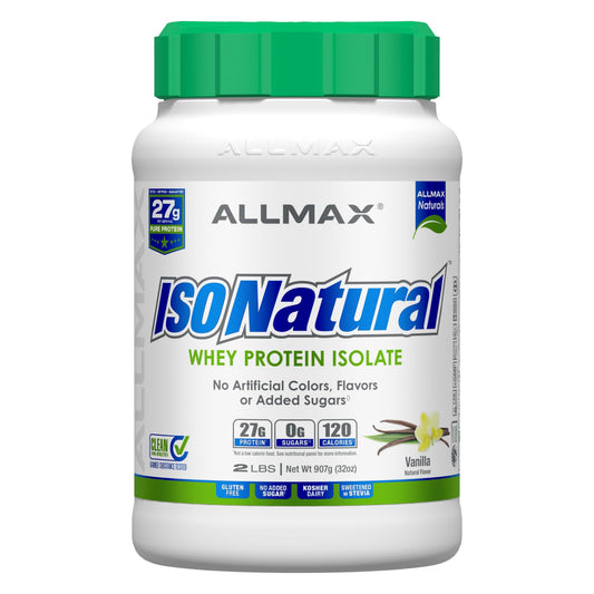 ALLMAX ISONATURAL Whey Protein Isolate, Vanilla - 2 lb - 27 Grams of Protein Per Scoop - Zero Fat & Sugar - 99% Lactose Free - With Prebiotics - No Artificial Flavors - Approx. 29 Servings
