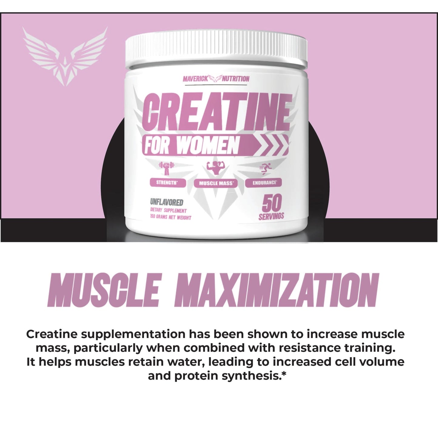 Maverick Nutrition Creatine for Women - Creatine Monohydrate for Women - May Help to Increase Lean Muscle Mass, Reduce Recovery Time & More - Creatina - 50 Servings - Unflavored