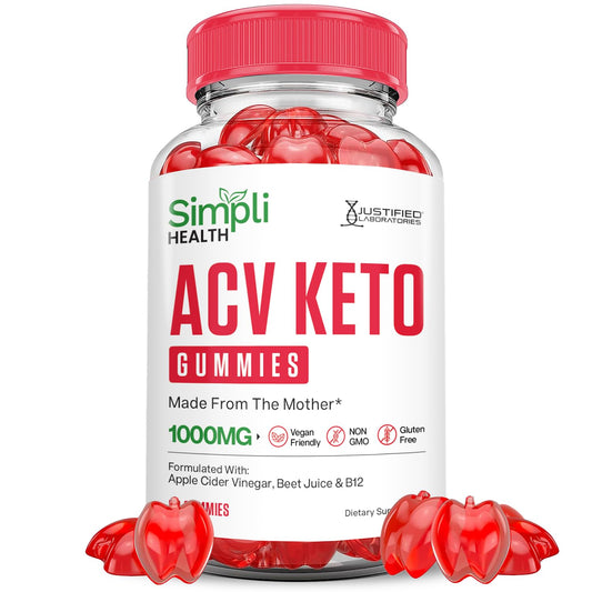 Simpli Health Keto ACV Gummies Advanced Formula 1000MG Ketonature Keto Gummies Apple Cider Vinegar Formulated with Pomegranate Beet Juice Powder B12 Vegan Non GMO 60 Gummys