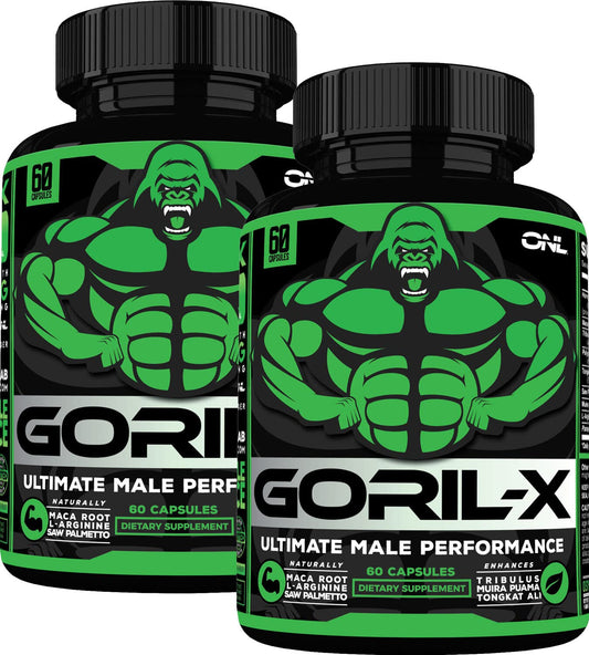 Testosterone Booster for Men - Workout Testosterone Supplement - Goril-X Libido Booster for Men - 1000mg Male Enhancing Horny Goat Weed, Maca Root, Tongkat Ali - Increase Stamina & Energy - 2 Pack