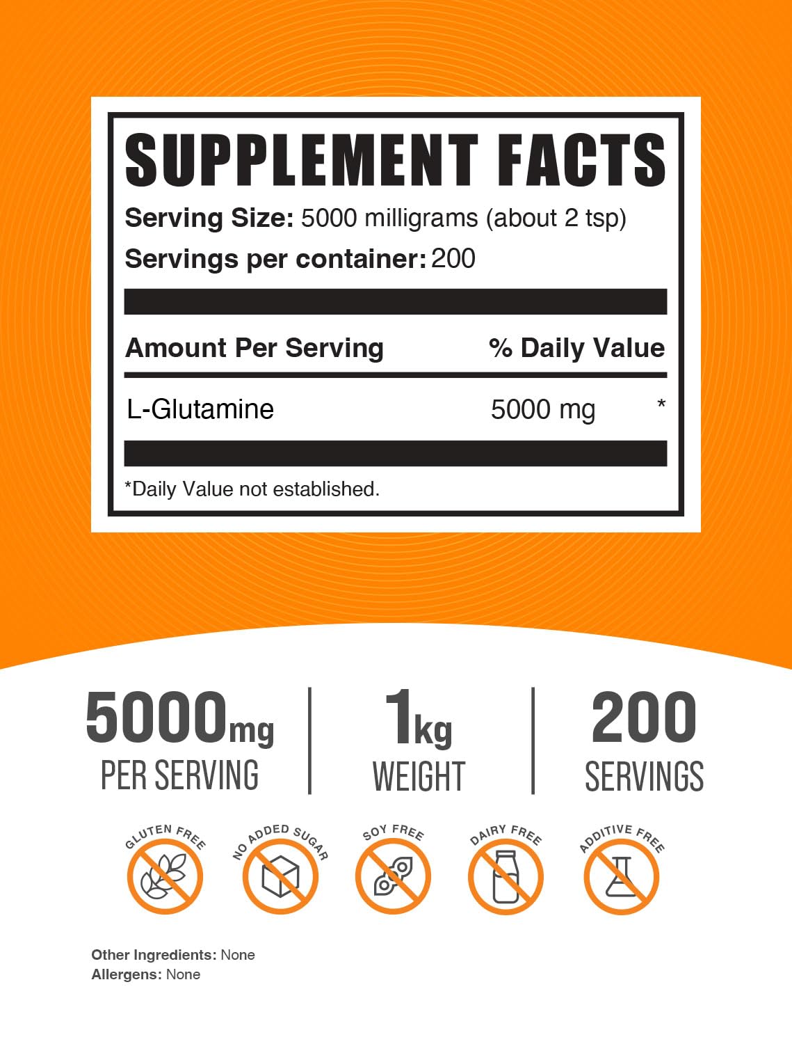 BulkSupplements.com L-Glutamine Powder - Glutamine Supplement, for Recovery & Gut Health - Unflavored & Gluten Free, 5g (5000mg) per Serving, 1kg (2.2 lbs) (Pack of 1)
