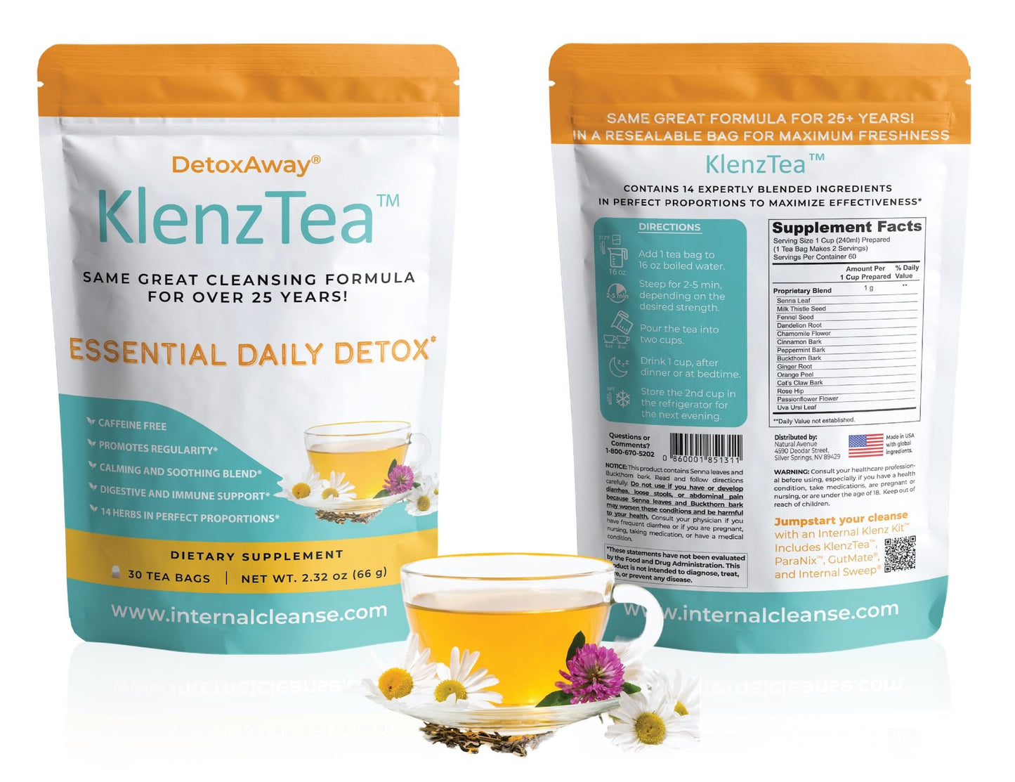KlenzTea™ - DetoxAway® your Liver, Lymph, Colon & kidney with 14 Carefully-Selected Ingredients. (30 Tea Bags)