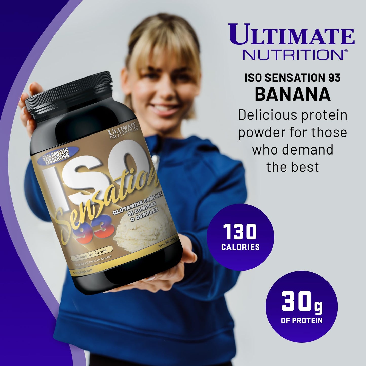 Ultimate Nutrition Whey Protein Isolate Powder with Glutamine Complex, ISO Sensation 93 - Whey Protein Powder with Added Colostrum for Enhanced Recovery, Immunity & Gut Health - Banana, 2lbs