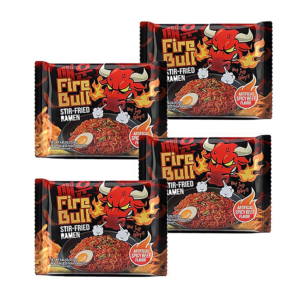 Fire Bull Ramen Intense Spicy StirFried Ramen  Authentic Korean Heat Meets Flavorful Delight  Thick Chewy Noodles  Quick  Easy Meal 4 Pouches