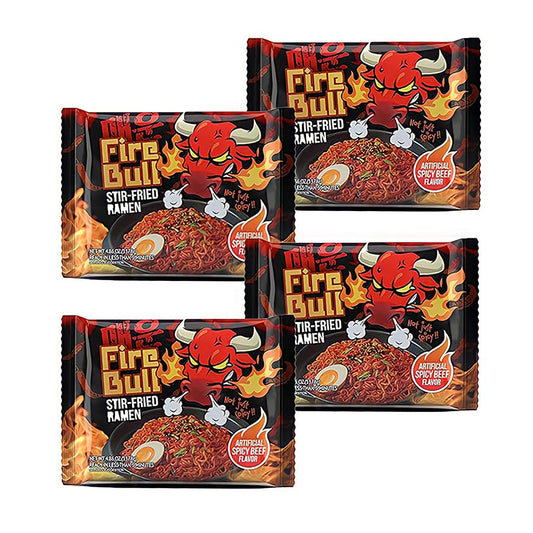 Fire Bull Ramen Intense Spicy StirFried Ramen  Authentic Korean Heat Meets Flavorful Delight  Thick Chewy Noodles  Quick  Easy Meal 4 Pouches