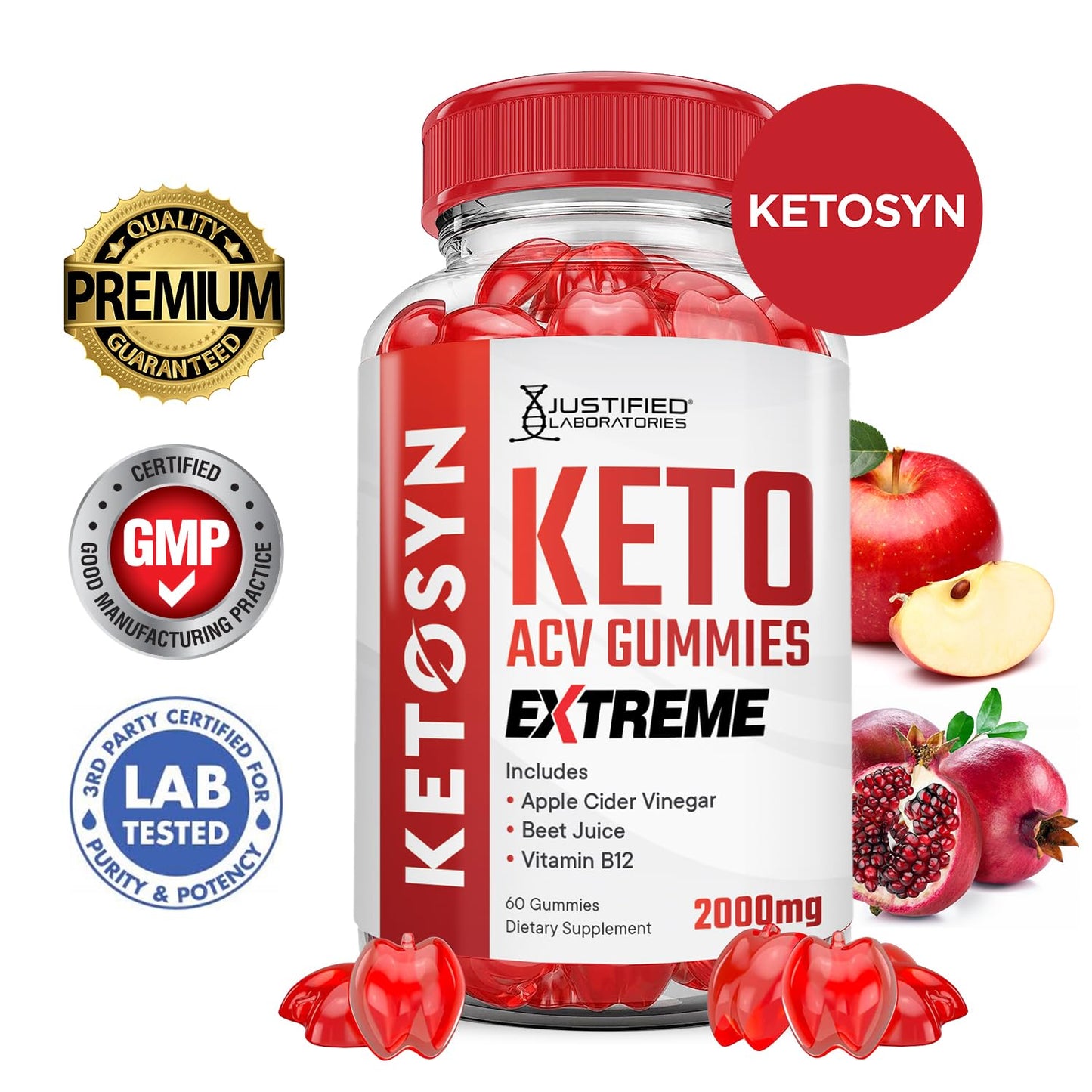 Ketosyn Keto ACV Gummies Extreme 2000MG Ketosyn Keto Gummies Apple Cider Vinegar Formulated with Pomegranate Beet Juice Powder B12 Vegan Non GMO 60 Gummys