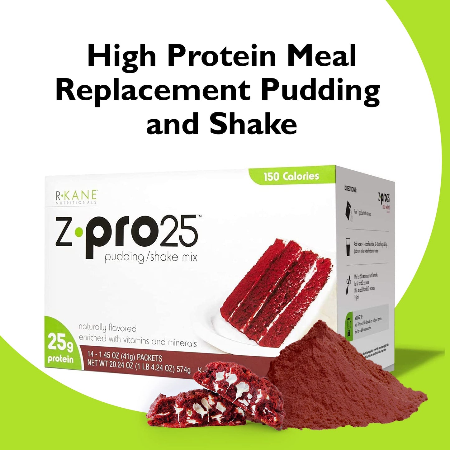 R-Kane Nutritionals Z-Pro Red Velvet Protein Drink Mix - High Protein, Low Calorie Low Fat Shake and Pudding Mix- Meal Replacement, On-The-Go Packets - Breakfast Boost - 25g Protein - 14 Packets