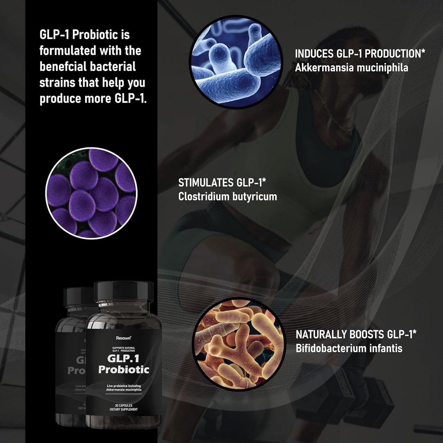 MAPUG GLP-1 Probiotic 30 Capsules - 500M AFU Multi-Strain Probiotic + Prebiotic, Naturally Support GLP-1 Production & Curb Appetite, Delayed Release, Third-Party Tested, for Men & Women (1-Pack)