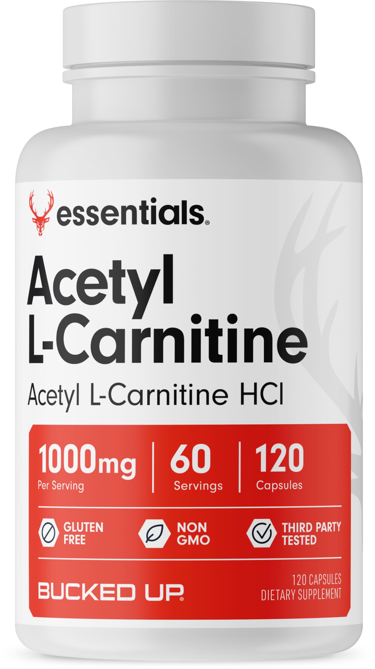 Bucked Up Acetyl L-Carnitine 1000mg Per Serving, Supports Brain Function Essentials (60 Servings, 120 Capsules)
