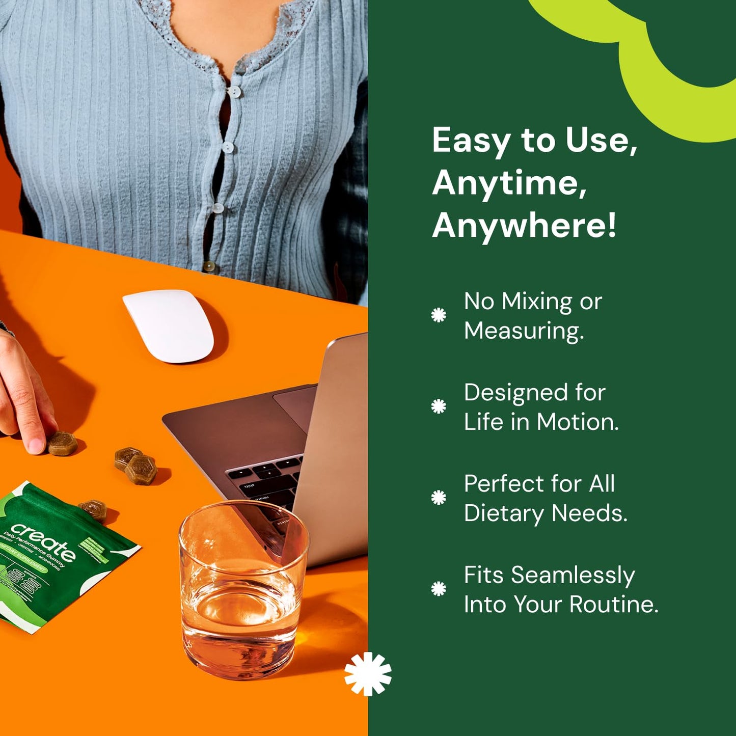 Create Daily Performance Gummy - Creatine Monohydrate Gummies for Men & Women - Boost Energy, Immunity, and Strength, Anti-Melting Formula, Vegan, Gluten-Free, Non-GMO, 1 g Creatine per Gummy (120 ct)