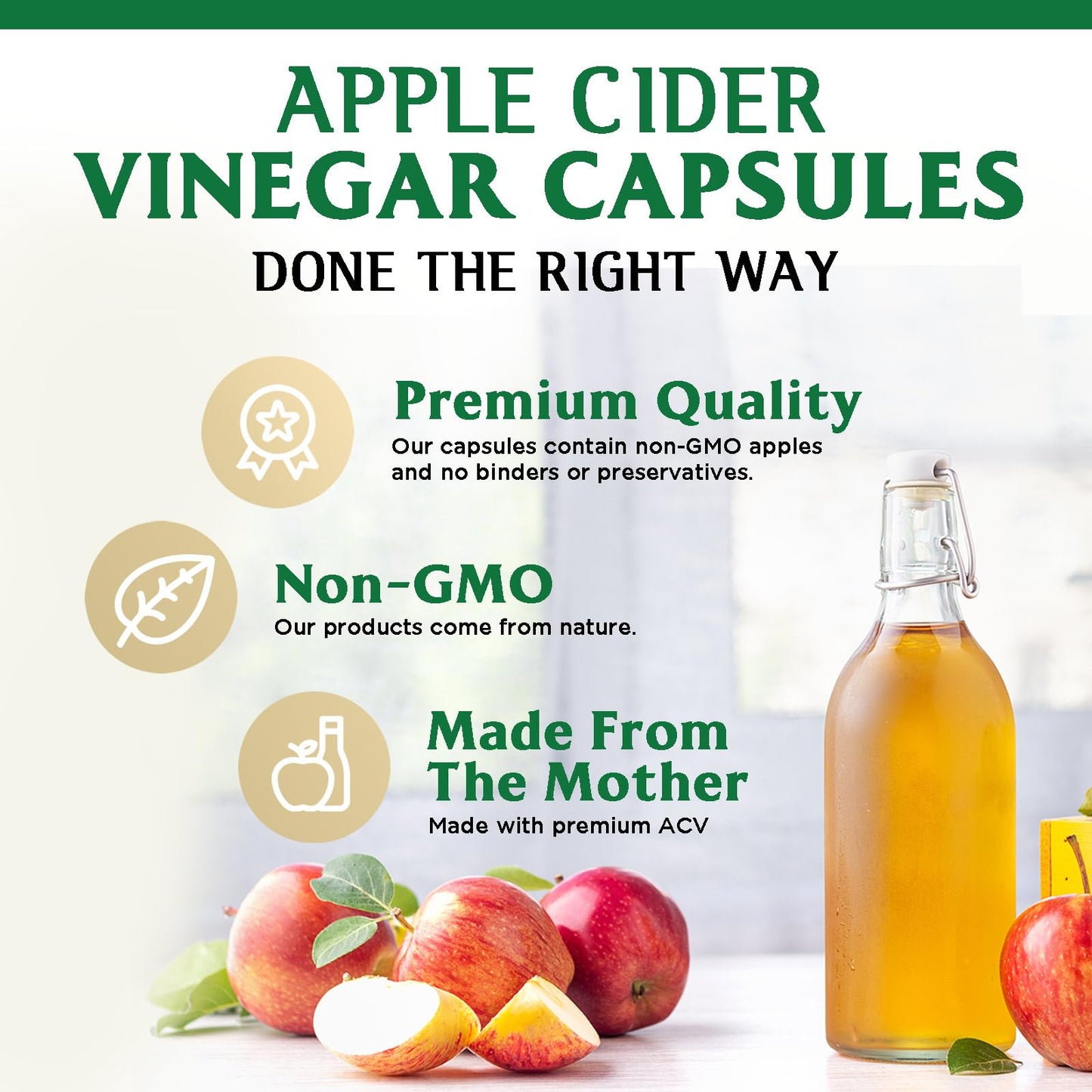 Apple Cider Vinegar Capsules - Extra Strength ACV Supplement with Vitamin D3 & Zinc for Energy, Digestion & Immune Support Balance - Non-GMO, Gluten-Free ACV Pills for Detox & Cleanse - 60 Capsules