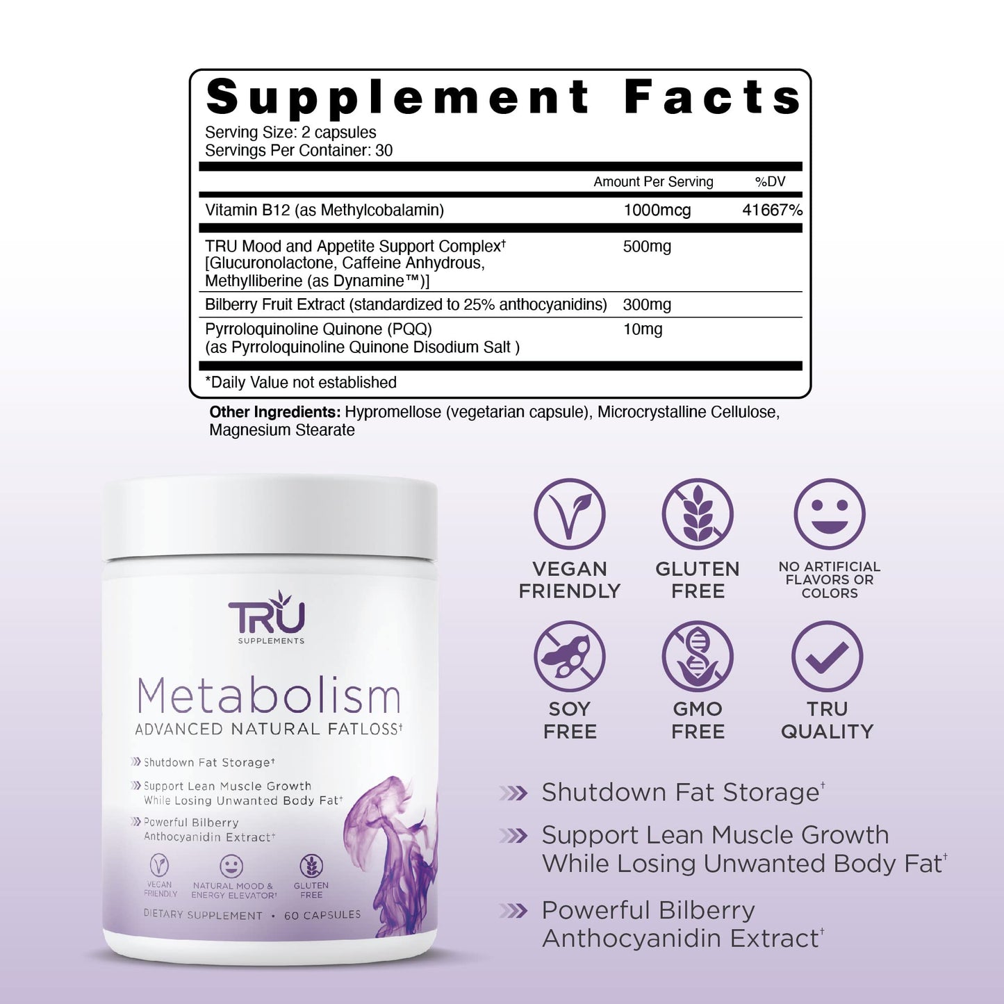 TRU Supplements Metabolism, Advanced Fat Loss, Fight Cravings, Boost Mood, No Jitters or Crash, 30 Servings