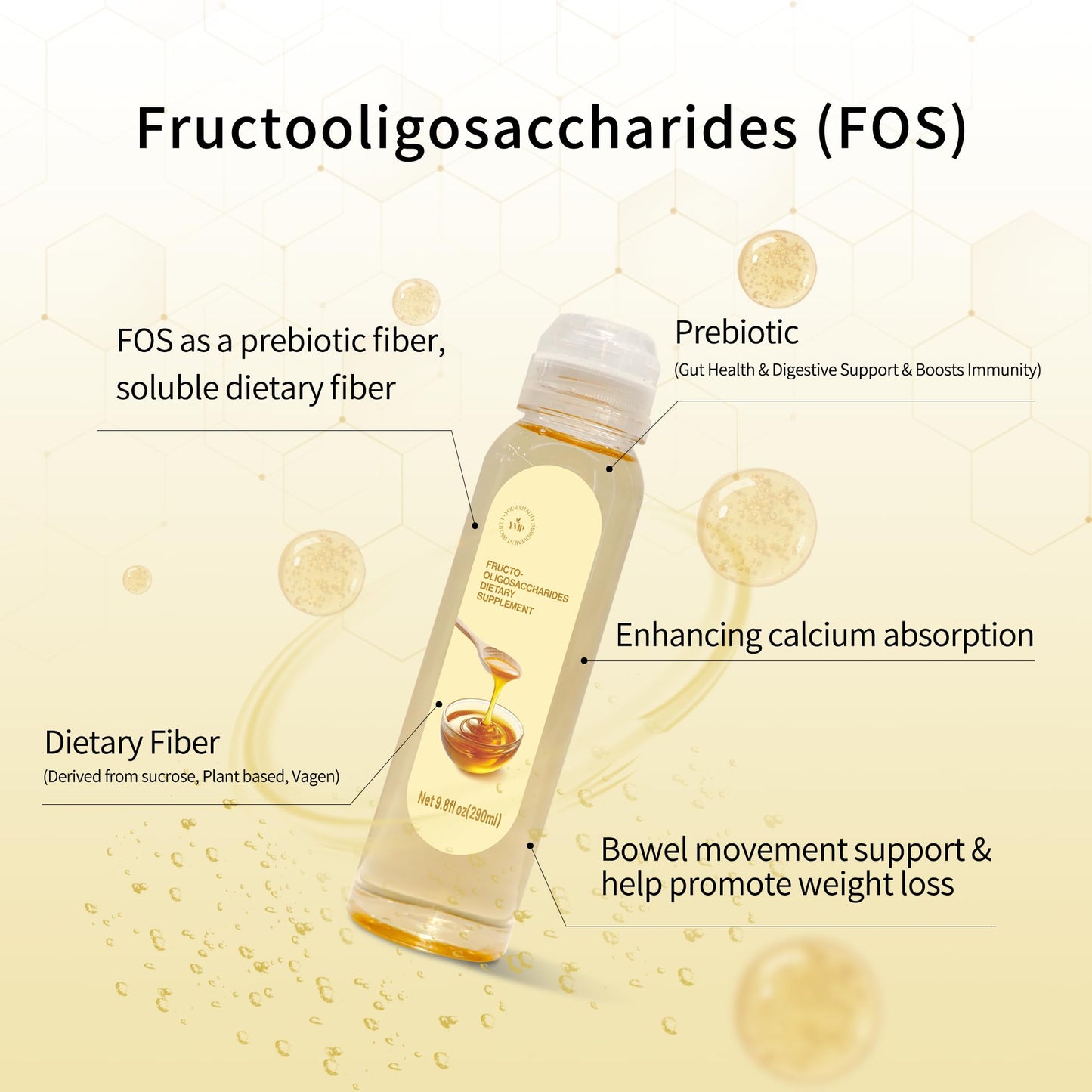 YVIP Prebiotic Fiber Supplement Fructooligosaccharides (FOS) Syrup Prebiotics Intestinal Support Fiber for Colon & Gut Health - Plant-Based, Vegan Friendly (290mL)