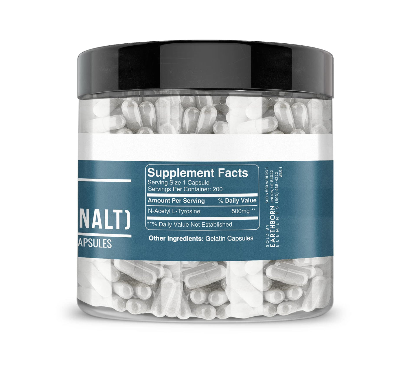 Earthborn Elements N-Acetyl L-Tyrosine (NALT) 200 Capsules, Pure & Undiluted, No Additives