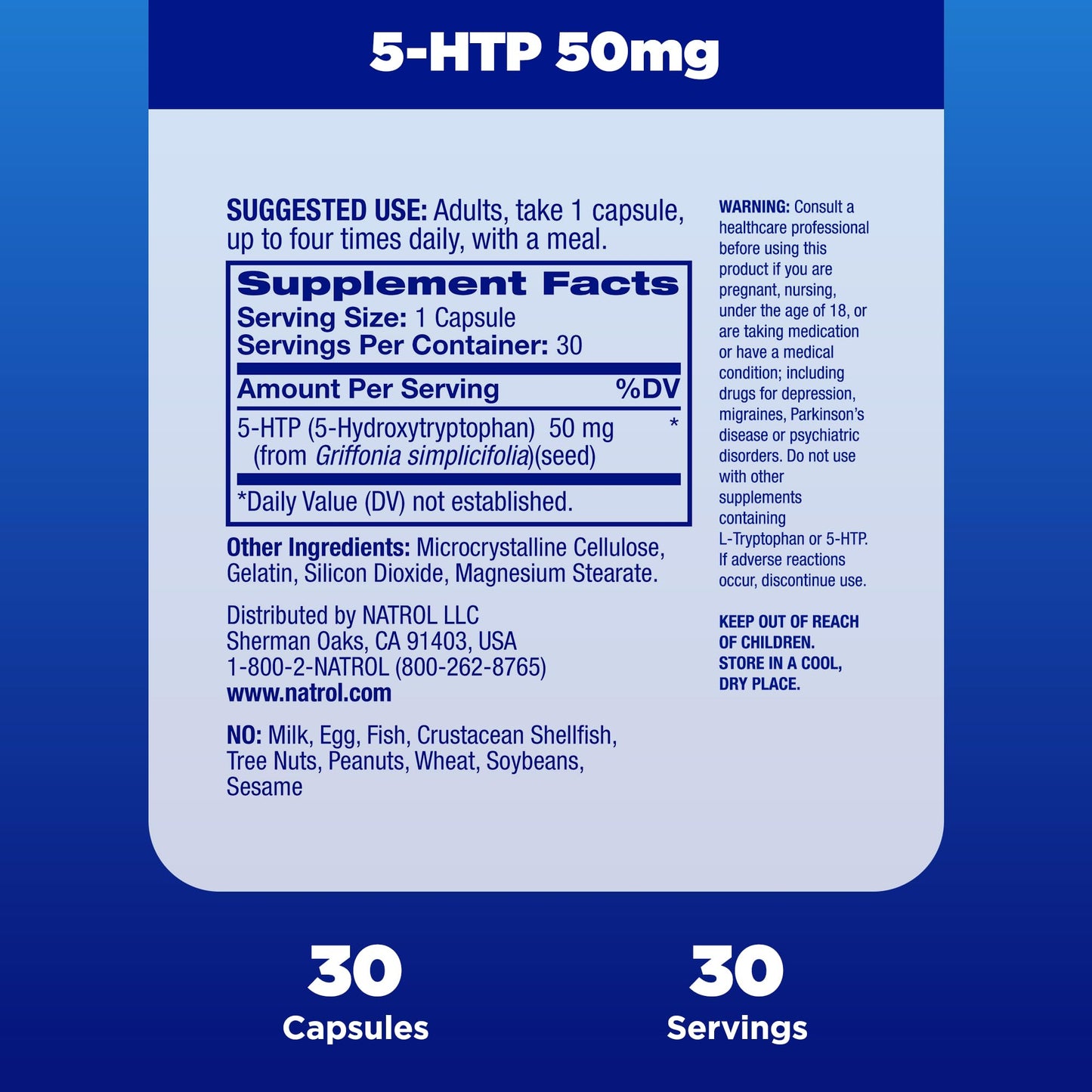 Natrol Mood & Stress 5-HTP 50mg, Dietary Supplement Helps Support a Balanced Mood, 30 Capsules, 7-30 Day Supply