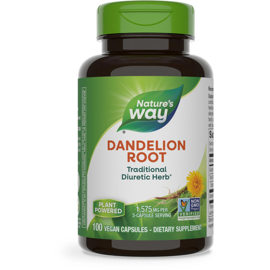 Nature's Way Dandelion Root, Traditional Diuretic Herb*, Traditionally used to Soothe Digestive Upset*, Vegan, 100 Capsules (Packaging May Vary)