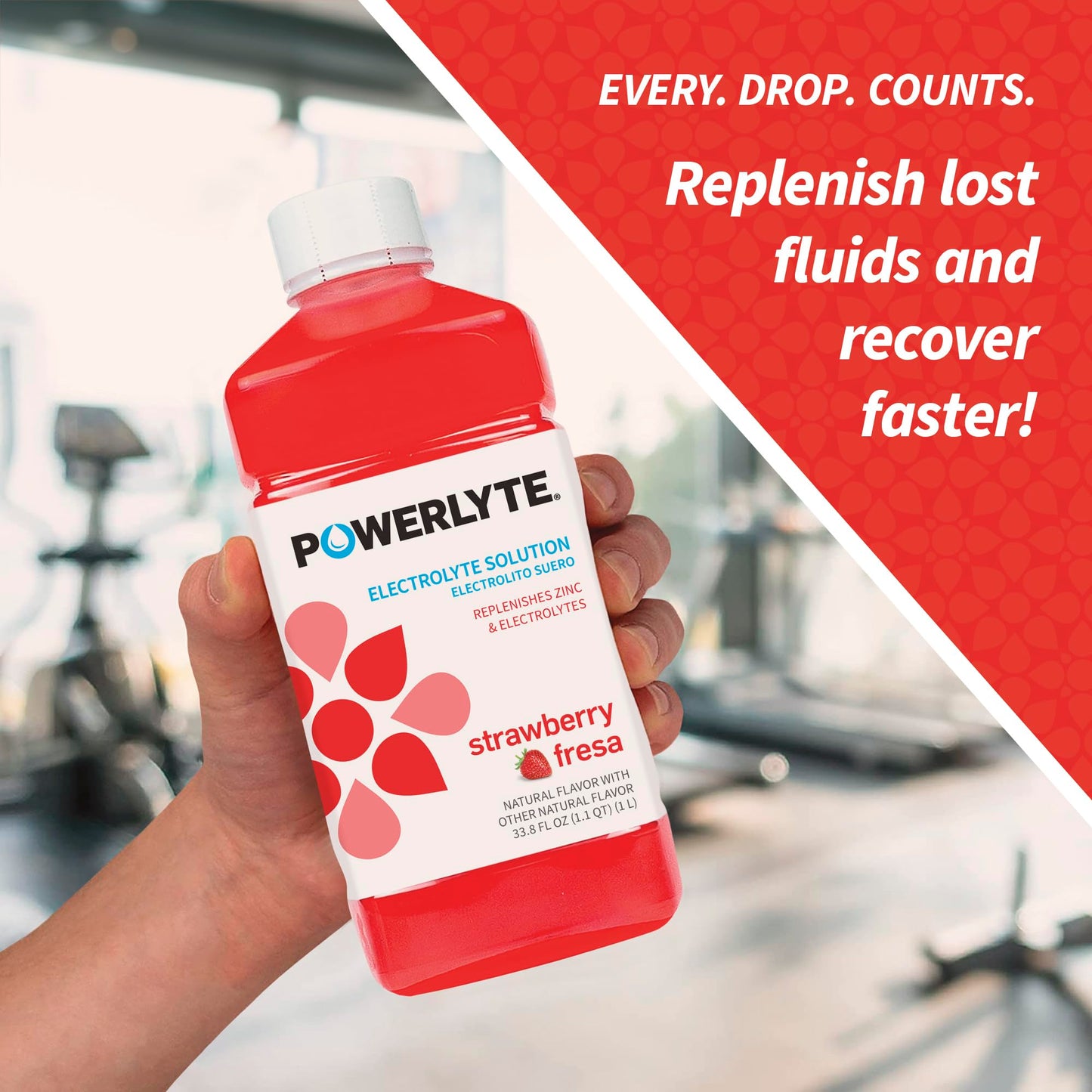 POWERLYTE Sport Hydration Electrolyte Solution Drink for Rehydration | Strawberry | 1 Liter | 8-Pack