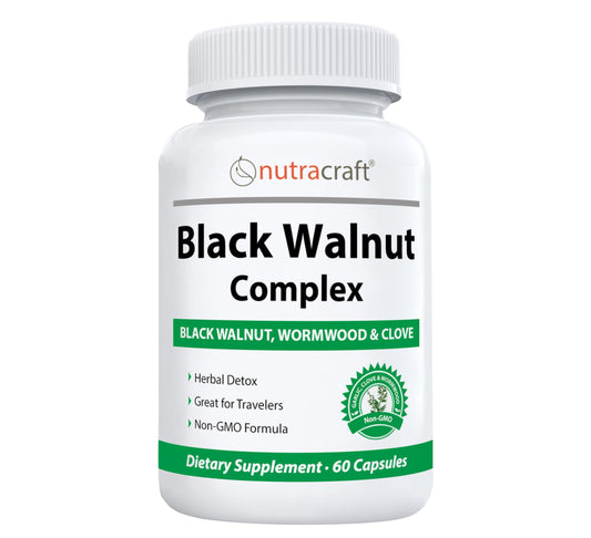 Nutracraft Black Walnut Detox Cleanse Supplement | Black Walnut, Wormwood, Clove, PAU D'Arco, Pumpkin Seed, Garlic, Zinc | Intestinal Guard for Humans | 60 Capsules