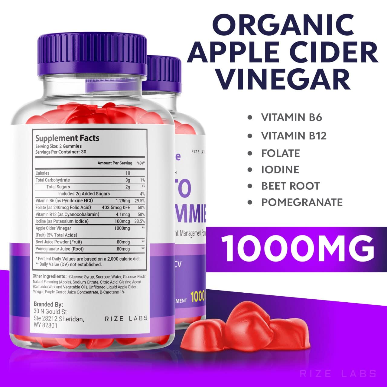 rize labs - BioLyfe Keto ACV Gummies Advanced Formula Apple Cider Vinegar Maximum Strength (Pack of 2) (120 Gummies)