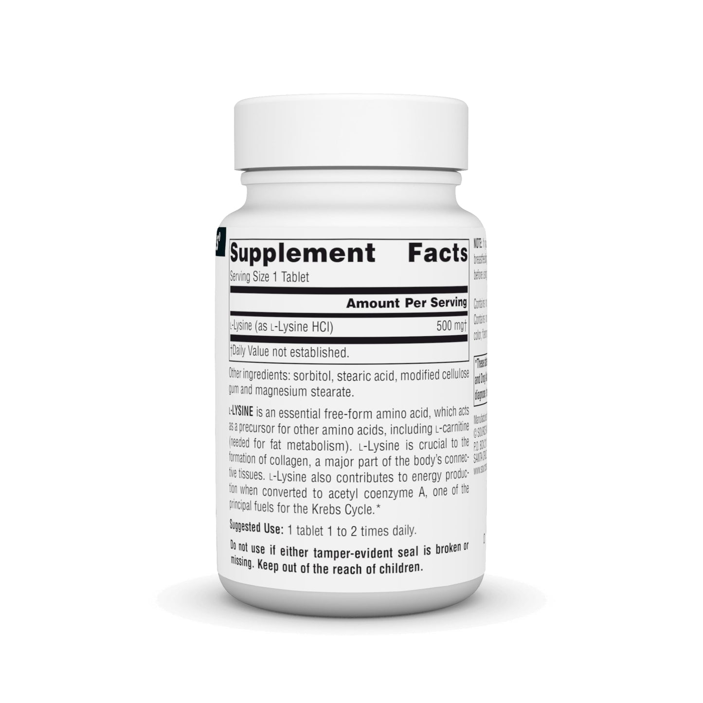 Source Naturals L-Lysine Free Form -Amino Acid Supplement Supports Energy Formation & Collagen* - 500 mg- 50 Tablets