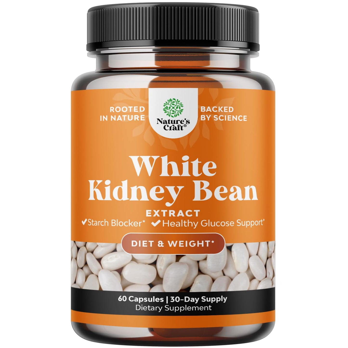White Kidney Bean Extract Carb Blocker - White Kidney Beans Supplement for Weight Loss & Reduce Calories from Starchy Food - Glucose Support & Carb Control Supplements - 60 Capsules