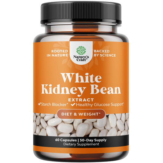 White Kidney Bean Extract Carb Blocker - White Kidney Beans Supplement for Weight Loss & Reduce Calories from Starchy Food - Glucose Support & Carb Control Supplements - 60 Capsules