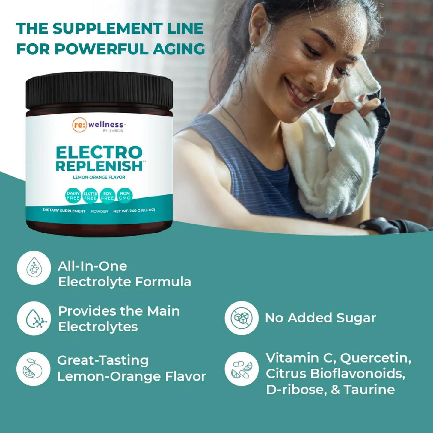 Reignite Wellness by JJ Virgin | ElectroReplenish Electrolyte Powder | Electrolyte Replacement & Hydration Powder for Energy Production & Stress Support | Naturally Flavored Lemon-Orange | 30 Servings