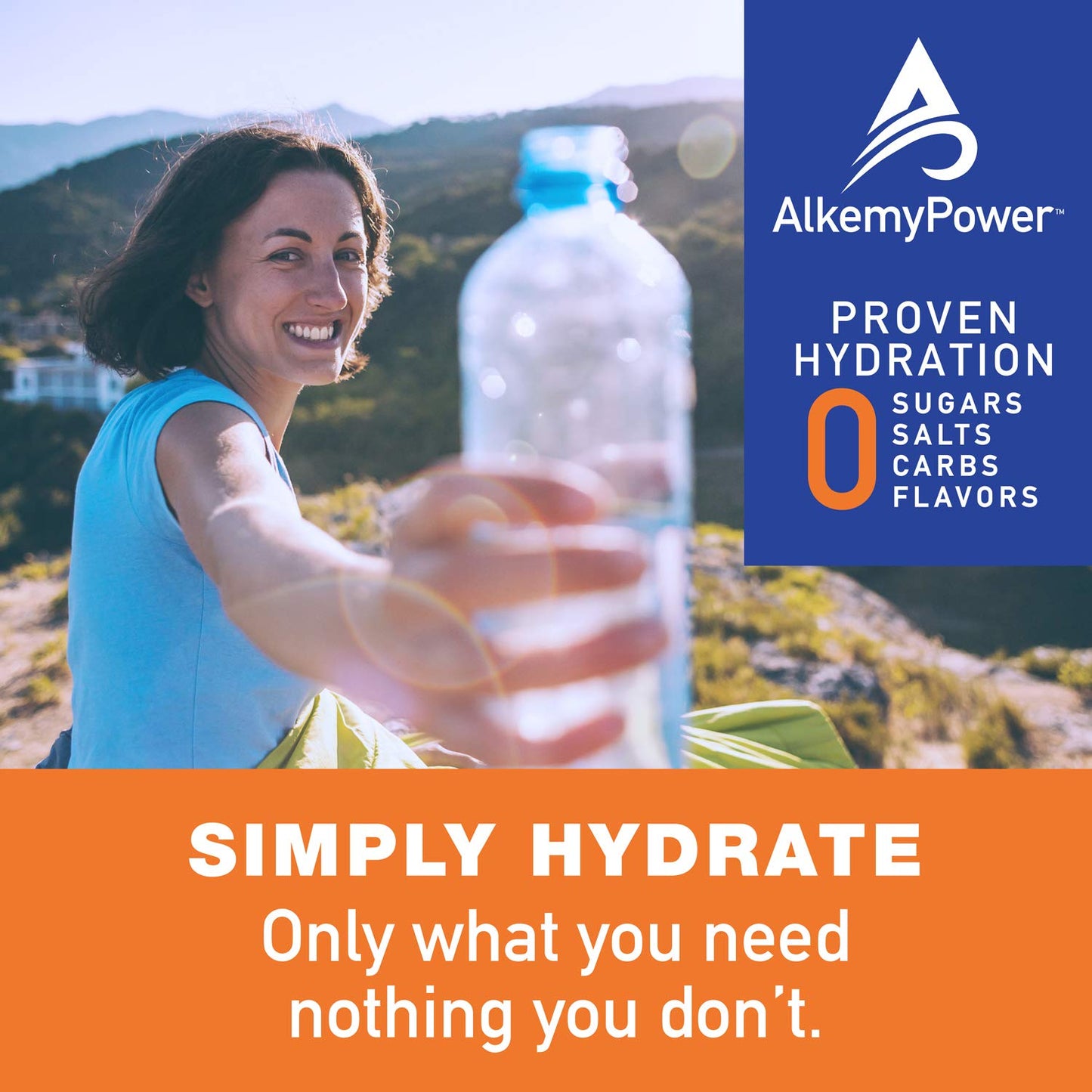 AlkemyPower™ Hydration Electrolyte Powder, No Sugars, Salts, Carbs, Flavors or Calories, 100% Natural, Convenient Stick Pack, 30 Count