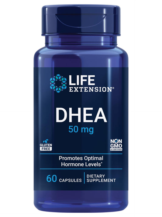 Life Extension DHEA 50 mg - Dehydroepiandrosterone - Supplement for Hormone Balance, Immune Support, Bone & Cardiovascular Health, Anti-Aging - Gluten-Free, Non-GMO - 60 Capsules