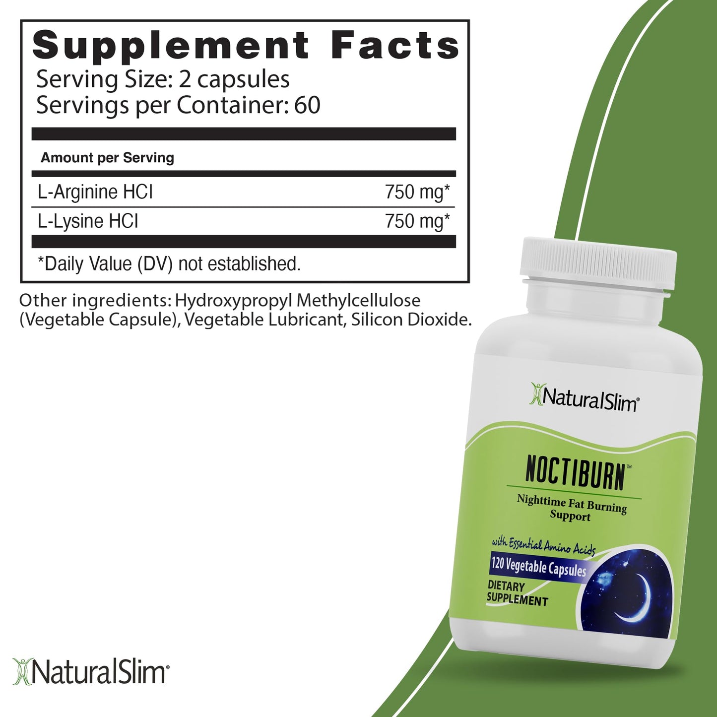 NaturalSlim Night Time Fat Burner for Women & Men - Noctiburn Overnight Fat Burning Supplements with Essentials Amino Acid for Night Burn Metabolism Support - 120 Vegetable Capsules