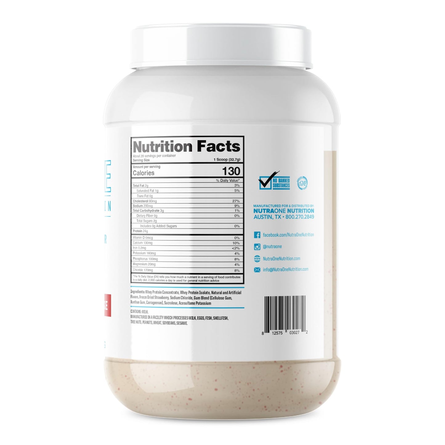 NutraOne ProteinOne Whey Protein Promote Recovery and Build Muscle with a Protein Shake Powder for Men & Women (Strawberry Milkshake, 2 LB)