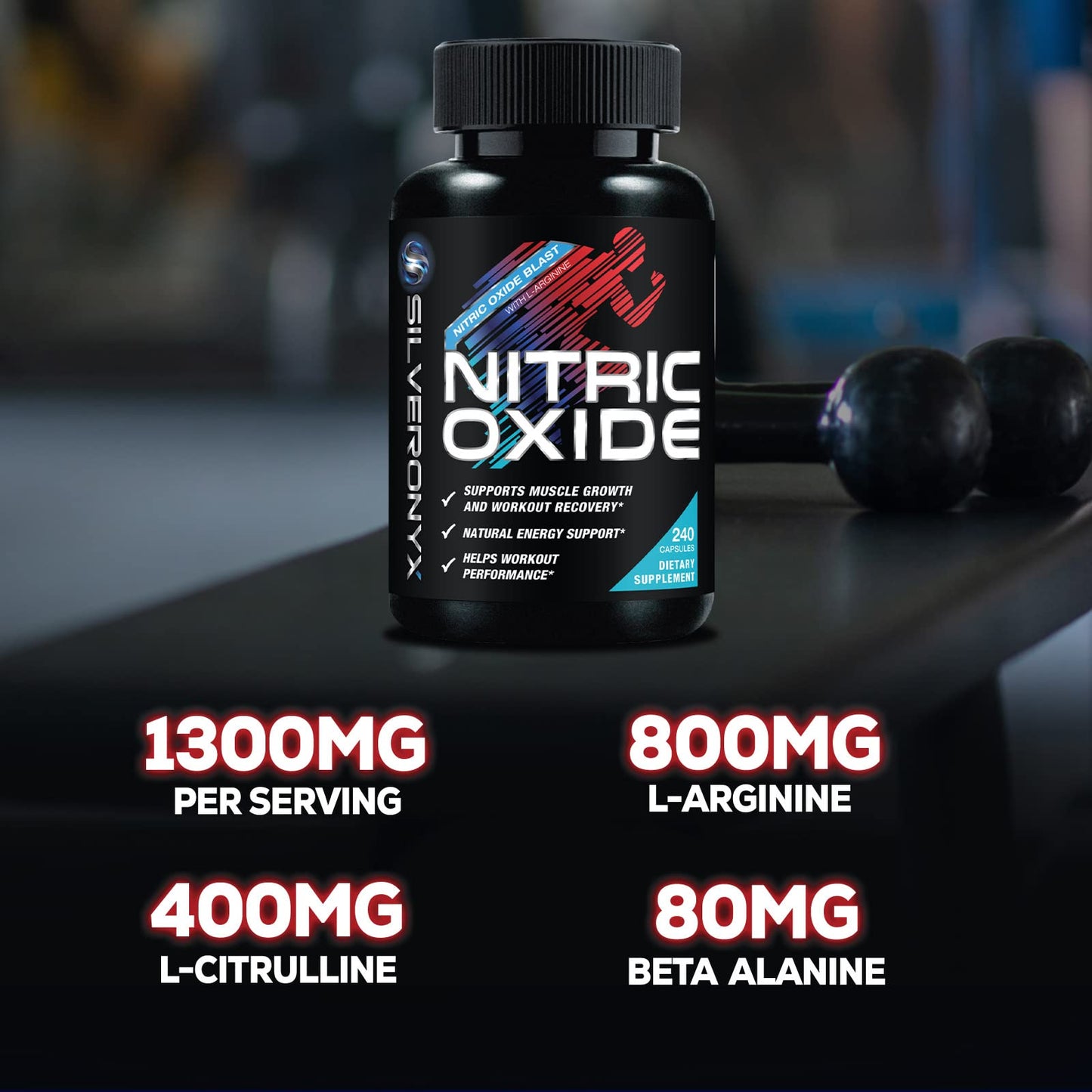 Extra Strength Nitric Oxide Supplement 3X Strength L Arginine, Citrulline Malate, AAKG, Beta Alanine - Premium Muscle Supporting Nitric Booster - Natural Energy & Heart Health Support - 240 Capsules
