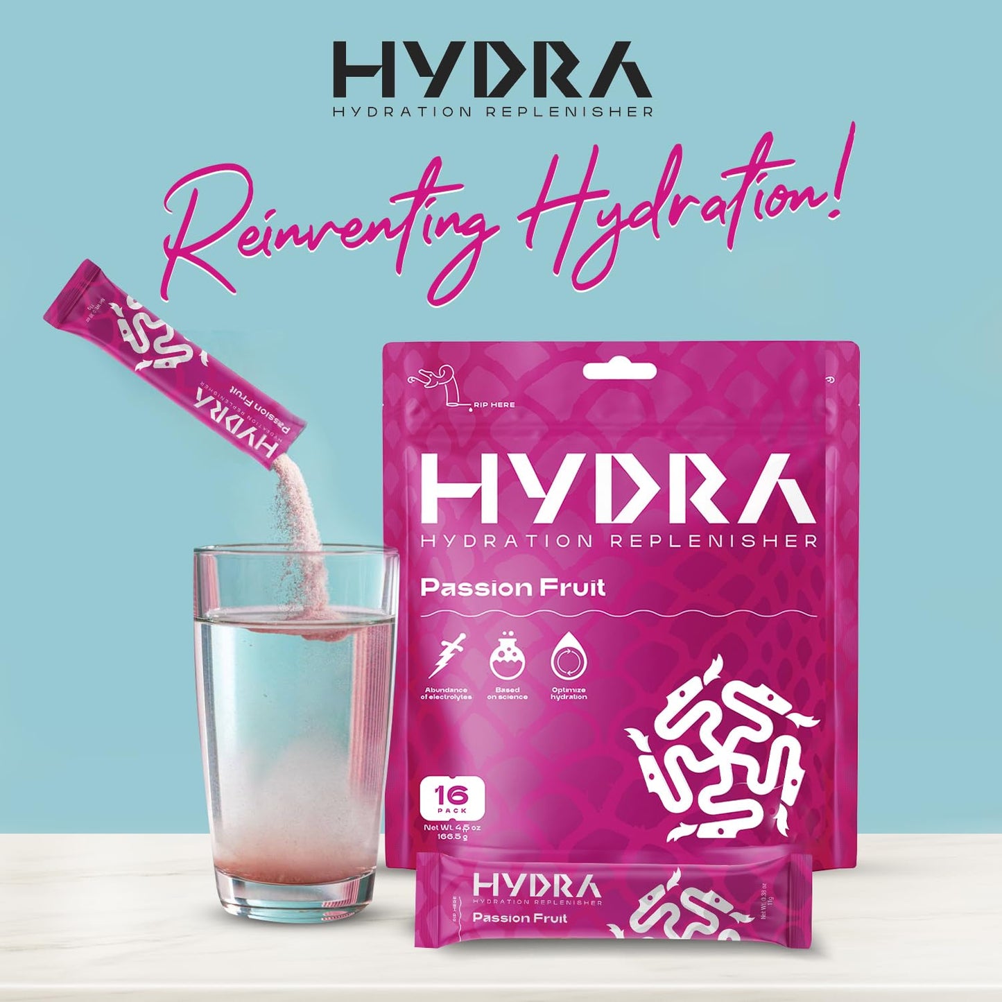 Hydra Powder Key Nutrients Electrolyte Powder Packets - Sports Hydration Drink with Vitamins & Electrolytes - Low Sugar Electrolyte Mix Hydrate Packets - Passionfruit (16 Packets)