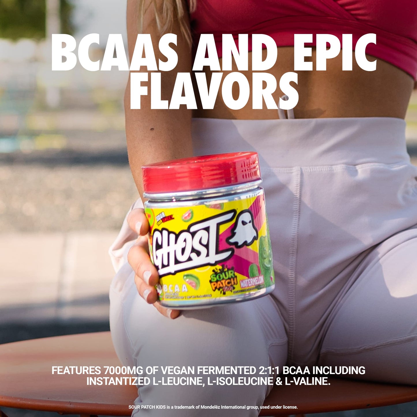 GHOST BCAA Powder Amino Acids Supplement, Sour Patch Kids Watermelon - 30 Servings - Sugar-Free Intra, Post & Pre Workout Amino Powder & Recovery Drink, 7G BCAA