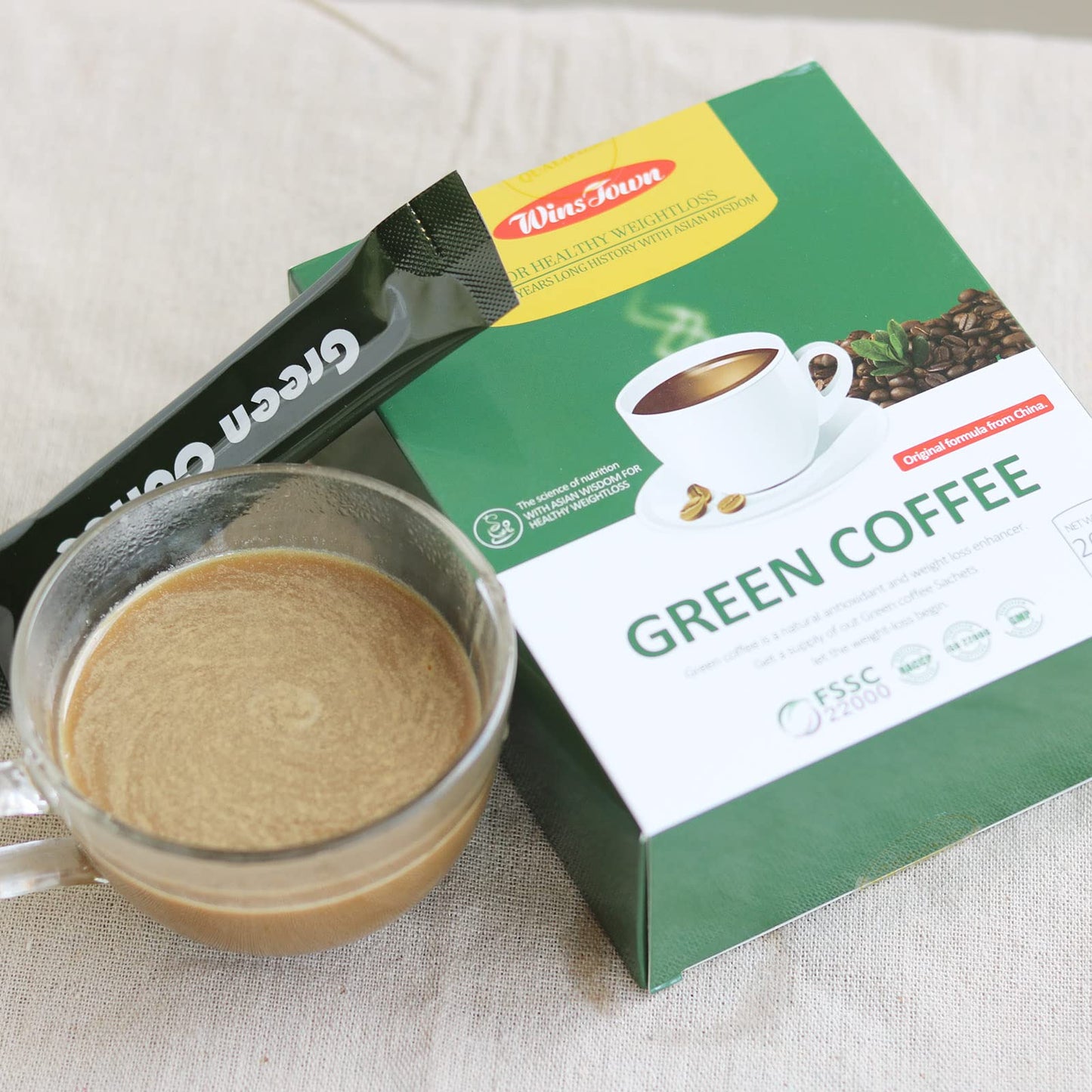 Wins Town Slimming Green Coffee, 200g Natural Diet Supplement for Healthy Weightloss, 20 Sachets