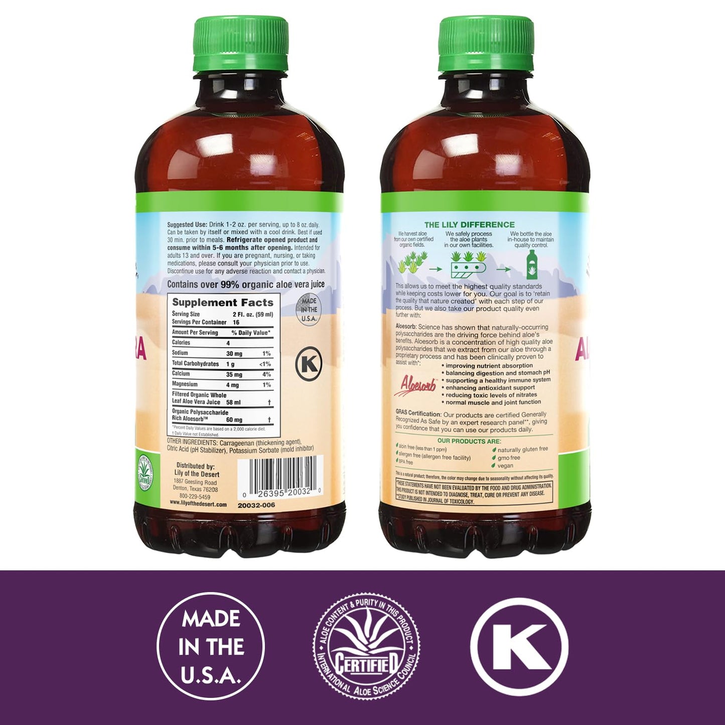 Lily Of The Desert Aloe Vera Gel, Preservative Free - Whole Leaf Filtered Thicker Consistency Aloe Vera Drink with Natural Vitamins, Digestive Enzymes for Gut Health, Wellness, Glowing Skin, 32 Fl Oz