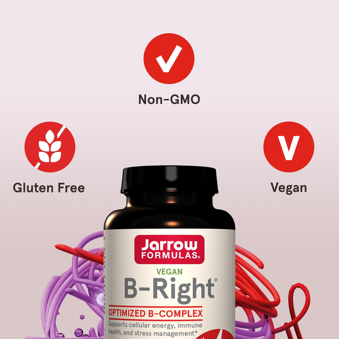 Jarrow Formulas B-Right, Optimized B Complex Featuring Vitamin B1, B2, B5, B6, B12 and B9 to Support Cellular Energy, Immune Health and Stress Management, 100 Veggie Capsules, Up to a 100 Day Supply
