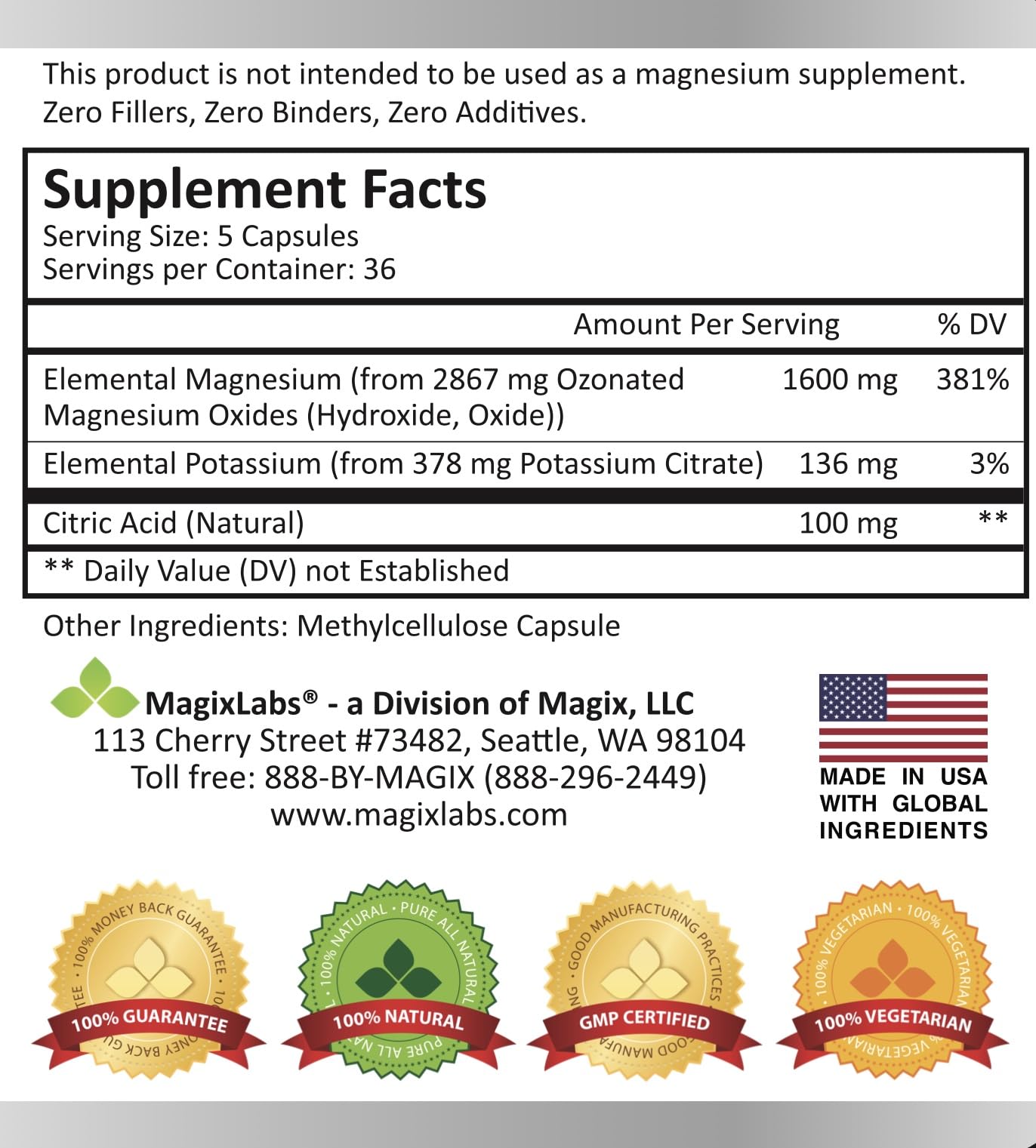 MagixLabs OxyOne for Detox - Powerful All Natural Oxygen-Based Colon Cleanser (Oxy Magnesium Powder) for Cleanse + Detox - 180 caps